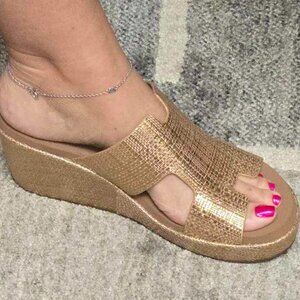 Corkys Shimmering Gold Wedge Sandals